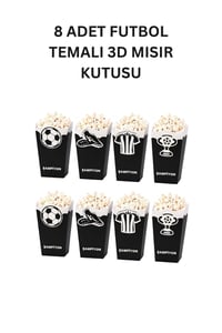Siyah Beyaz Futbol Temalı 3D Mısır Kutusu 8 Adet