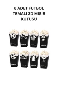 Siyah Beyaz Futbol Temalı 3D Mısır Kutusu 8 Adet