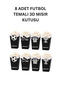 Siyah Beyaz Futbol Temalı 3D Mısır Kutusu 8 Adet
