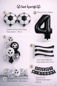 Siyah Beyaz Futbol Temalı 4 Yaş Doğum Günü Balon Seti
