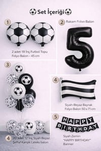 Siyah Beyaz Futbol Temalı 5 Yaş Doğum Günü Balon Seti