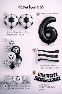 Siyah Beyaz Futbol Temalı 6 Yaş Doğum Günü Balon Seti