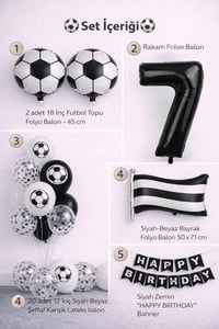 Siyah Beyaz Futbol Temalı 7 Yaş Doğum Günü Balon Seti