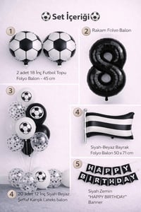 Siyah Beyaz Futbol Temalı 8 Yaş Doğum Günü Balon Seti