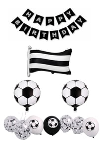 Siyah Beyaz Futbol Temalı 9 Yaş Doğum Günü Balon Seti