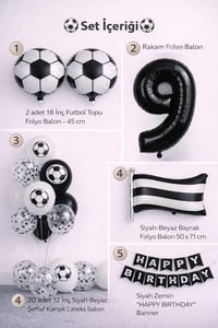 Siyah Beyaz Futbol Temalı 9 Yaş Doğum Günü Balon Seti