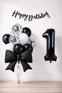 Siyah Fiyonk 1 Yaş Doğum Günü Balon Seti