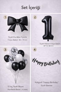 Siyah Fiyonk 1 Yaş Doğum Günü Balon Seti