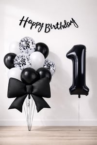 Siyah Fiyonk 1 Yaş Doğum Günü Balon Seti