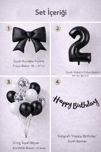 Siyah Fiyonk 2 Yaş Doğum Günü Balon Seti