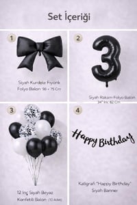 Siyah Fiyonk 3 Yaş Doğum Günü Balon Seti