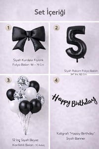 Siyah Fiyonk 5 Yaş Doğum Günü Balon Seti