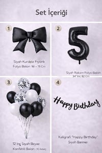 Siyah Fiyonk 5 Yaş Doğum Günü Balon Seti