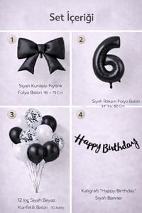 Siyah Fiyonk 6 Yaş Doğum Günü Balon Seti