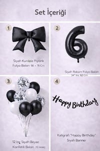 Siyah Fiyonk 6 Yaş Doğum Günü Balon Seti