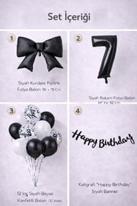 Siyah Fiyonk 7 Yaş Doğum Günü Balon Seti