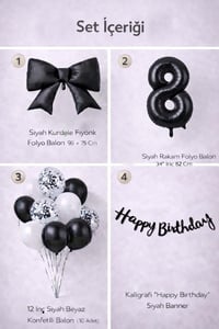 Siyah Fiyonk 8 Yaş Doğum Günü Balon Seti