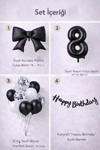 Siyah Fiyonk 8 Yaş Doğum Günü Balon Seti