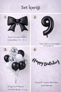 Siyah Fiyonk 9 Yaş Doğum Günü Balon Seti