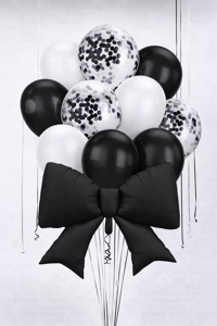 Siyah Fiyonk Folyo Balon Seti – Siyah & Beyaz Konfetili