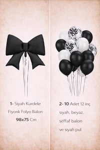Siyah Fiyonk Folyo Balon Seti – Siyah & Beyaz Konfetili