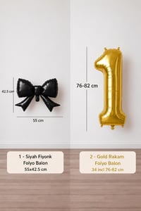 Siyah Fiyonk & Gold 1 Rakam Folyo Balon Seti