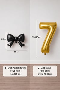 Siyah Fiyonk & Gold 7 Rakam Folyo Balon Seti