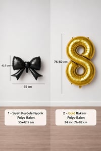Siyah Fiyonk & Gold 8 Rakam Folyo Balon Seti