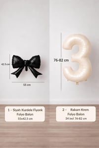 Siyah Fiyonk & Krem 3 Rakam Folyo Balon Seti