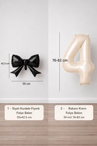 Siyah Fiyonk & Krem 4 Rakam Folyo Balon Seti
