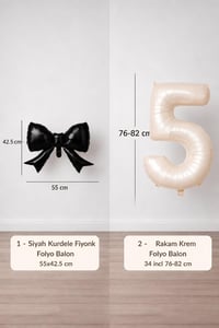 Siyah Fiyonk & Krem 5 Rakam Folyo Balon Seti