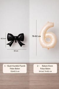 Siyah Fiyonk & Krem 6 Rakam Folyo Balon Seti
