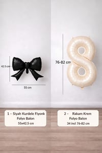 Siyah Fiyonk & Krem 8 Rakam Folyo Balon Seti