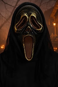 Siyah Gold Çığlık Korku Maskesi – Halloween Cadılar Bayramı Kostüm Yüz Maskesi