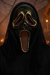 Siyah Gold Çığlık Korku Maskesi – Halloween Cadılar Bayramı Kostüm Yüz Maskesi