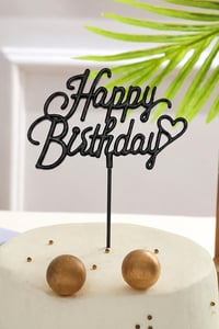 Siyah Happy Birthday Yazılı Pasta Süsü