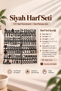 Siyah Harf Seti, 121 Harf Karakterli; Yazı Panosu İçin
