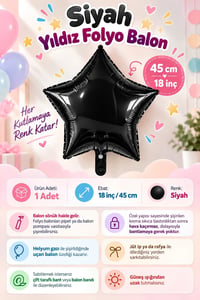 Siyah Yıldız Folyo Balon 45 cm - Bebek Çocuk Parti Kutlama