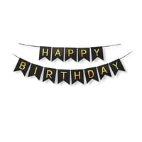 Siyah Zemin Gold Happy Birthday Banner 