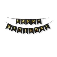 Siyah Zemin Gold Happy Birthday Banner 