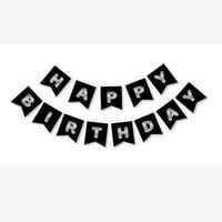 Siyah Zemin Gümüş Happy Birthday Banner 