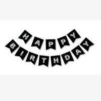 Siyah Zemin Gümüş Happy Birthday Banner 