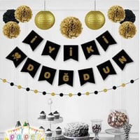 Siyah Zemin İyi Ki Doğdun Gold Banner