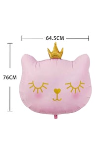 Taçlı Pembe Kedi Folyo Balon 1 Adet 76x 64.5 Cm