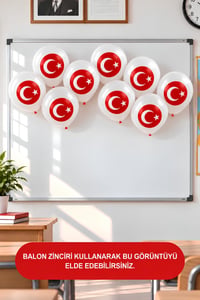 Türk Bayrağı Baskılı Beyaz Lateks Balon 10'lu Set – 12 İnç Milli Bayram Parti Balonu