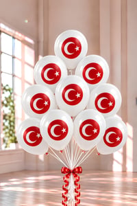 Türk Bayrağı Baskılı Beyaz Lateks Balon 10'lu Set – 12 İnç Milli Bayram Parti Balonu