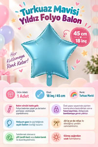 Turkuaz Mavisi Yıldız Folyo Balon 45 cm – Bebek Çocuk Parti Kutlama