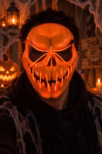 Turuncu Neon Işıklı Korku Maskesi – Cadılar Bayramı Halloween Maskesi