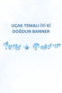 Uçak Temalı Doğum Günü Parti Seti – İyi Ki Doğdun Banner, Tavan Sarkıt, Gözlük, Pasta Süsü ve Mısır Kutusu