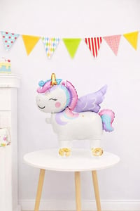 Unicorn Temalı Folyo Yürüyen Balon – Tekerlekli Sevimli Unicorn Balon 54x48,5 cm